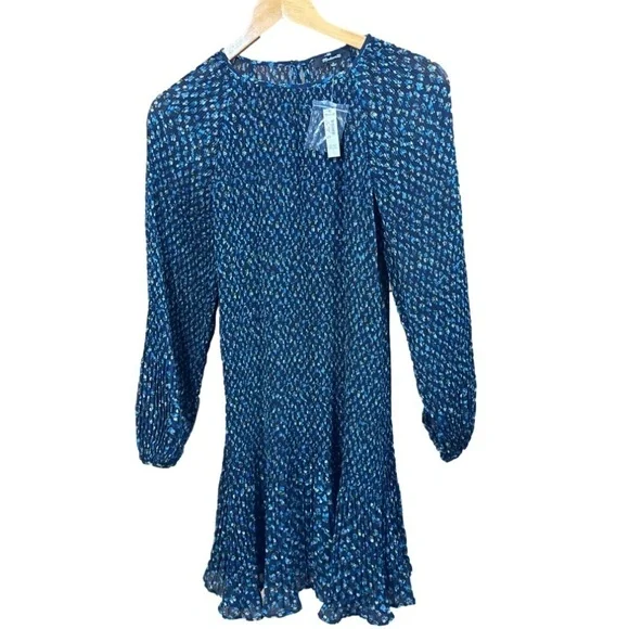 NWT Madewell Crinkle ‘Georgette’ Floral Mini Dress in Deep Indigo Size Medium - Picture 6 of 10